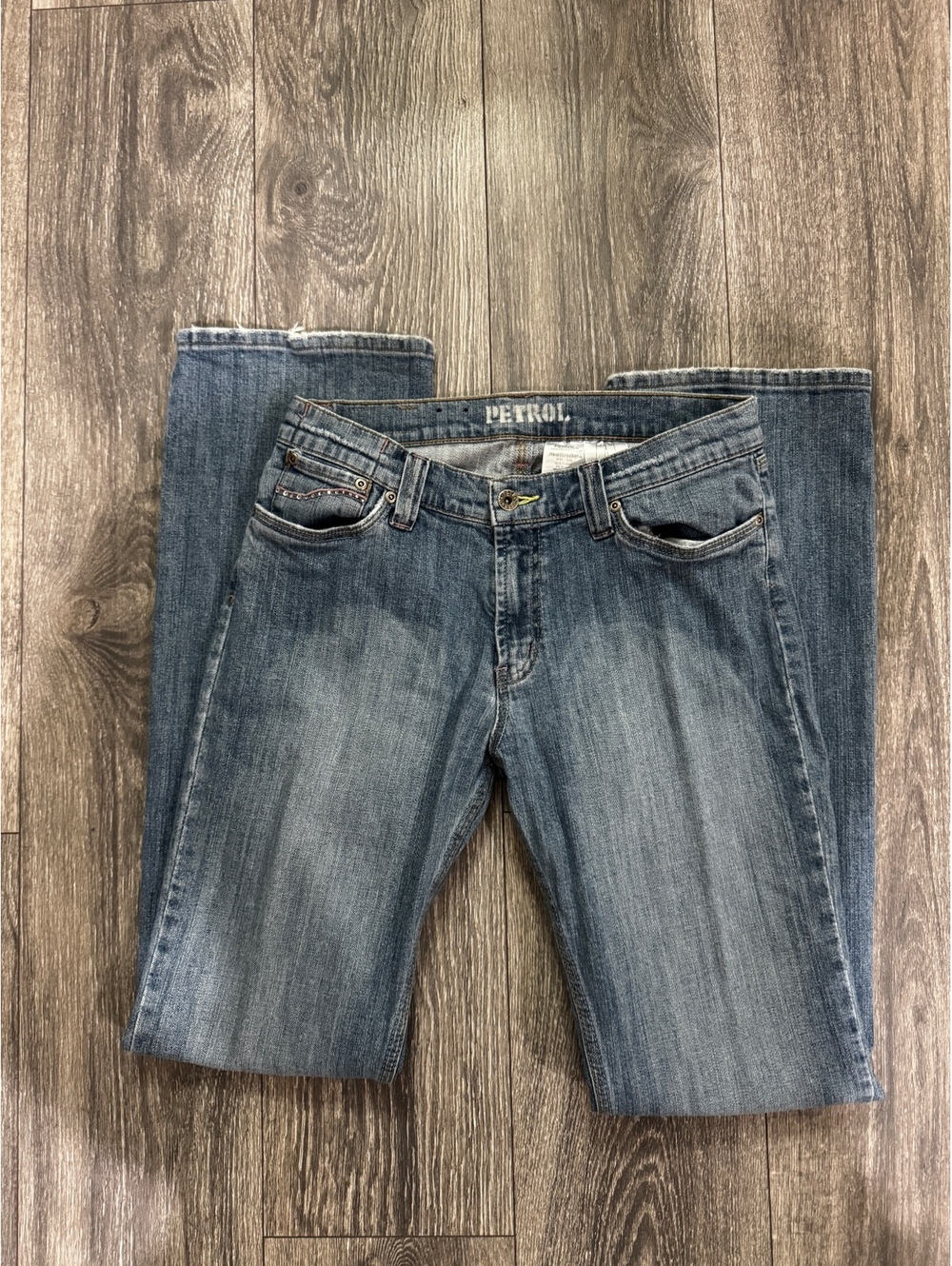 Y2K Petrol Heartbreaker Jeans W29 L34 Bootcut Rhinestone Studded Western Denim